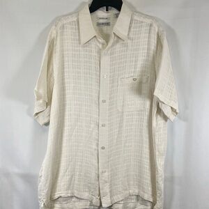 Chereskin Linen Rayon Blend Shirt Mens XL Cream Plaid Textured Short Sleeve EUC